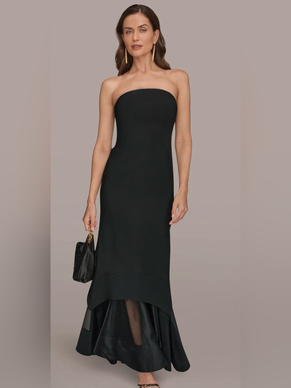 NEW Donna Karan Strapless Black Organza Skirt Gown, Size 14